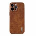 For iPhone 14 Pro AZNS Electroplated Frame Crocodile Texture Full Coverage Phone Case(Brown) - 2