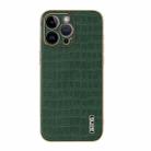 For iPhone 14 Pro AZNS Electroplated Frame Crocodile Texture Full Coverage Phone Case(Green) - 2