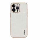 For iPhone 14 Pro AZNS Electroplated Frame Crocodile Texture Full Coverage Phone Case(White) - 2