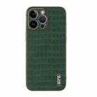 For iPhone 14 Pro Max AZNS Electroplated Frame Crocodile Texture Full Coverage Phone Case(Green) - 2
