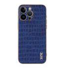 For iPhone 14 Pro Max AZNS Electroplated Frame Crocodile Texture Full Coverage Phone Case(Blue) - 2