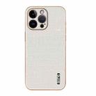 For iPhone 14 Pro Max AZNS Electroplated Frame Crocodile Texture Full Coverage Phone Case(White) - 2