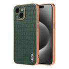 For iPhone 15 Plus AZNS Electroplated Frame Crocodile Texture Full Coverage Phone Case(Green) - 1