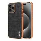 For iPhone 15 Pro AZNS Electroplated Frame Crocodile Texture Full Coverage Phone Case(Black) - 1