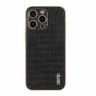 For iPhone 15 Pro AZNS Electroplated Frame Crocodile Texture Full Coverage Phone Case(Black) - 2