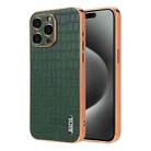 For iPhone 15 Pro AZNS Electroplated Frame Crocodile Texture Full Coverage Phone Case(Green) - 1