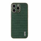 For iPhone 15 Pro AZNS Electroplated Frame Crocodile Texture Full Coverage Phone Case(Green) - 2