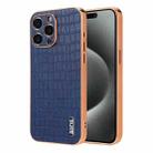 For iPhone 15 Pro AZNS Electroplated Frame Crocodile Texture Full Coverage Phone Case(Blue) - 1