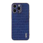 For iPhone 15 Pro AZNS Electroplated Frame Crocodile Texture Full Coverage Phone Case(Blue) - 2