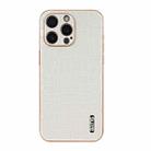 For iPhone 15 Pro AZNS Electroplated Frame Crocodile Texture Full Coverage Phone Case(White) - 2