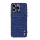 For iPhone 15 Pro Max AZNS Electroplated Frame Crocodile Texture Full Coverage Phone Case(Blue) - 2