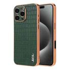 For iPhone 16 Pro Max AZNS Electroplated Frame Crocodile Texture Full Coverage Phone Case(Green) - 1