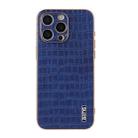 For iPhone 16 Pro Max AZNS Electroplated Frame Crocodile Texture Full Coverage Phone Case(Blue) - 2