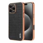 For iPhone 16 Pro AZNS Electroplated Frame Crocodile Texture Full Coverage Phone Case(Black) - 1