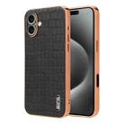 For iPhone 16 Plus AZNS Electroplated Frame Crocodile Texture Full Coverage Phone Case(Black) - 1