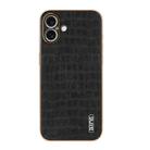 For iPhone 16 Plus AZNS Electroplated Frame Crocodile Texture Full Coverage Phone Case(Black) - 2