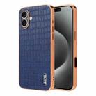 For iPhone 16 Plus AZNS Electroplated Frame Crocodile Texture Full Coverage Phone Case(Blue) - 1