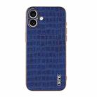 For iPhone 16 Plus AZNS Electroplated Frame Crocodile Texture Full Coverage Phone Case(Blue) - 2