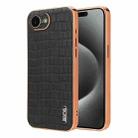 For iPhone 16e AZNS Electroplated Frame Crocodile Texture Full Coverage Phone Case(Black) - 1