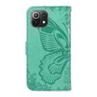 For Xiaomi Mi 11 Lite Swallowtail Butterfly Embossed Leather Phone Case(Green) - 3