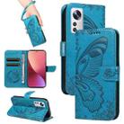 For Xiaomi 12 Swallowtail Butterfly Embossed Leather Phone Case(Blue) - 1