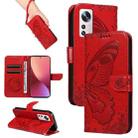 For Xiaomi 12 Swallowtail Butterfly Embossed Leather Phone Case(Red) - 1