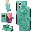 For Xiaomi 12 Swallowtail Butterfly Embossed Leather Phone Case(Green) - 1