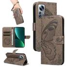 For Xiaomi 12 Pro Swallowtail Butterfly Embossed Leather Phone Case(Grey) - 1