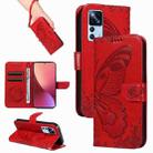 For Xiaomi 12T / 12T Pro Swallowtail Butterfly Embossed Leather Phone Case(Red) - 1