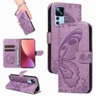 For Xiaomi 12T / 12T Pro Swallowtail Butterfly Embossed Leather Phone Case(Purple) - 1