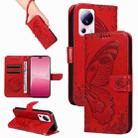 For Xiaomi 13 Lite Swallowtail Butterfly Embossed Leather Phone Case(Red) - 1