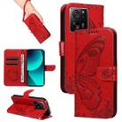 For Xiaomi 13T / 13T Pro Swallowtail Butterfly Embossed Leather Phone Case(Red) - 1