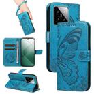 For Xiaomi 14 Swallowtail Butterfly Embossed Leather Phone Case(Blue) - 1