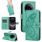 For Xiaomi 14 Ultra Swallowtail Butterfly Embossed Leather Phone Case(Green) - 1