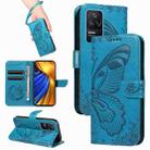 For Xiaomi Poco F4 5G / Redmi K40S Swallowtail Butterfly Embossed Leather Phone Case(Blue) - 1