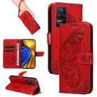 For Xiaomi Poco F4 5G / Redmi K40S Swallowtail Butterfly Embossed Leather Phone Case(Red) - 1