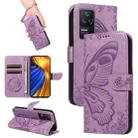 For Xiaomi Poco F4 5G / Redmi K40S Swallowtail Butterfly Embossed Leather Phone Case(Purple) - 1