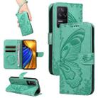 For Xiaomi Poco F4 5G / Redmi K40S Swallowtail Butterfly Embossed Leather Phone Case(Green) - 1