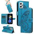 For Xiaomi Redmi Note 12T Pro Swallowtail Butterfly Embossed Leather Phone Case(Blue) - 1