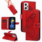 For Xiaomi Redmi Note 12T Pro Swallowtail Butterfly Embossed Leather Phone Case(Red) - 1