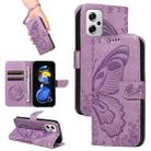 For Xiaomi Redmi Note 12T Pro Swallowtail Butterfly Embossed Leather Phone Case(Purple) - 1