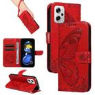 For Xiaomi Poco X4 GT Swallowtail Butterfly Embossed Leather Phone Case(Red) - 1
