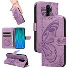 For Xiaomi Redmi Note 8 Pro Swallowtail Butterfly Embossed Leather Phone Case(Purple) - 1