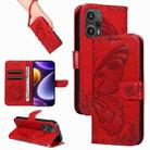 For Xiaomi Redmi Note 12 Turbo / Poco F5 Swallowtail Butterfly Embossed Leather Phone Case(Red) - 1