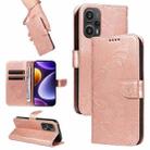 For Xiaomi Redmi Note 12 Turbo / Poco F5 Swallowtail Butterfly Embossed Leather Phone Case(Rose Gold) - 1