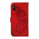 For Xiaomi Redmi 9A Swallowtail Butterfly Embossed Leather Phone Case(Red) - 3