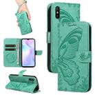 For Xiaomi Redmi 9A Swallowtail Butterfly Embossed Leather Phone Case(Green) - 1