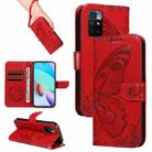 For Xiaomi Redmi 10 4G / 10 Prime Swallowtail Butterfly Embossed Leather Phone Case(Red) - 1