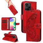 For Xiaomi Redmi 10A Swallowtail Butterfly Embossed Leather Phone Case(Red) - 1