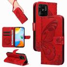 For Xiaomi Redmi 10C Swallowtail Butterfly Embossed Leather Phone Case(Red) - 1